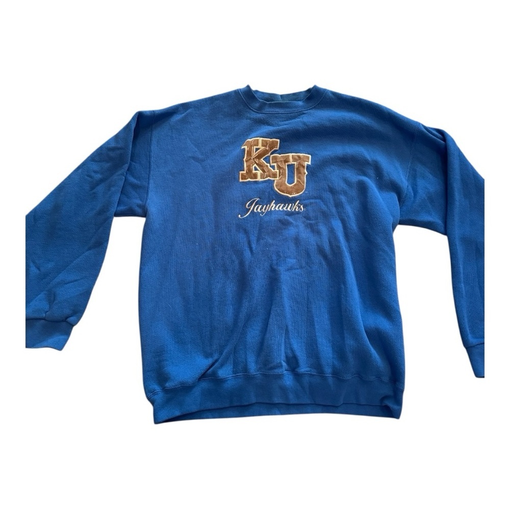 Vintage KU Jayhawks Men’s Embroidered Made in USA Size L Cotton Sweatshirt